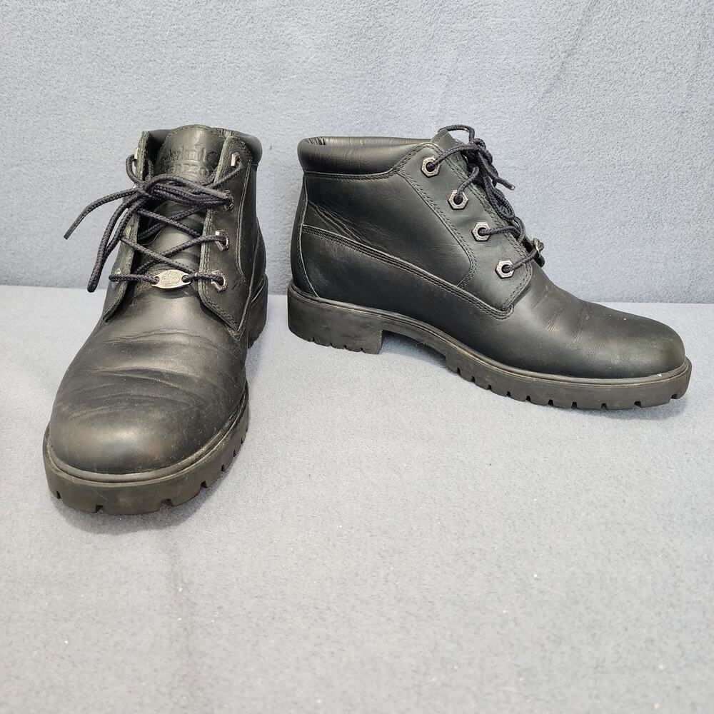Vintage Timberland Womens Boots 8.5 Black Leather Ankle Chunky Goth Grunge Y2K